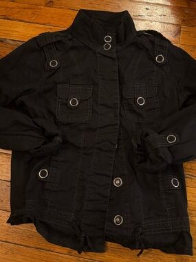 Maurices Black Utility Jacket with Silver Eyelet Details
